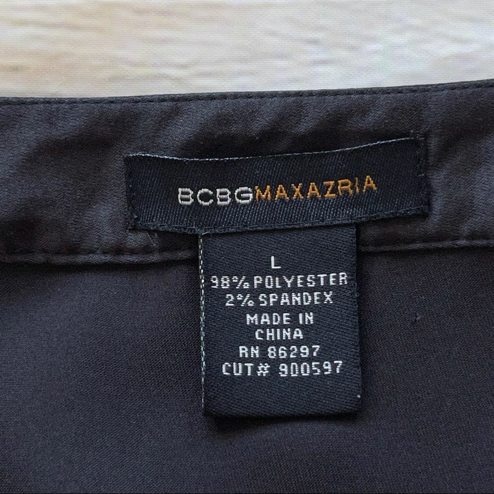 BCBGMaxAzria Black Tie neck button down elbow sleeve satin crop blouse size L - Picture 7 of 8